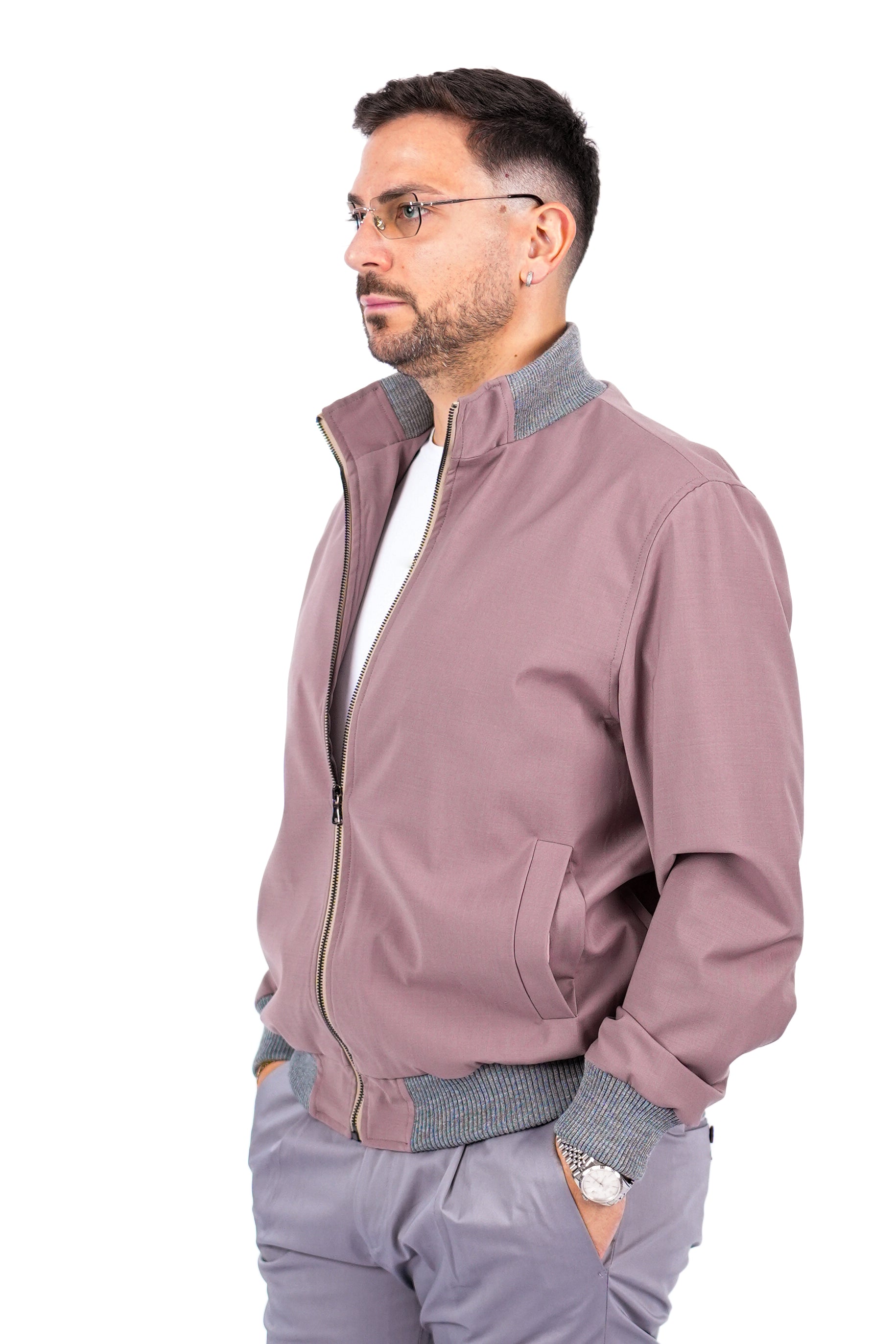 Bomber Sahariana Zip Rosa