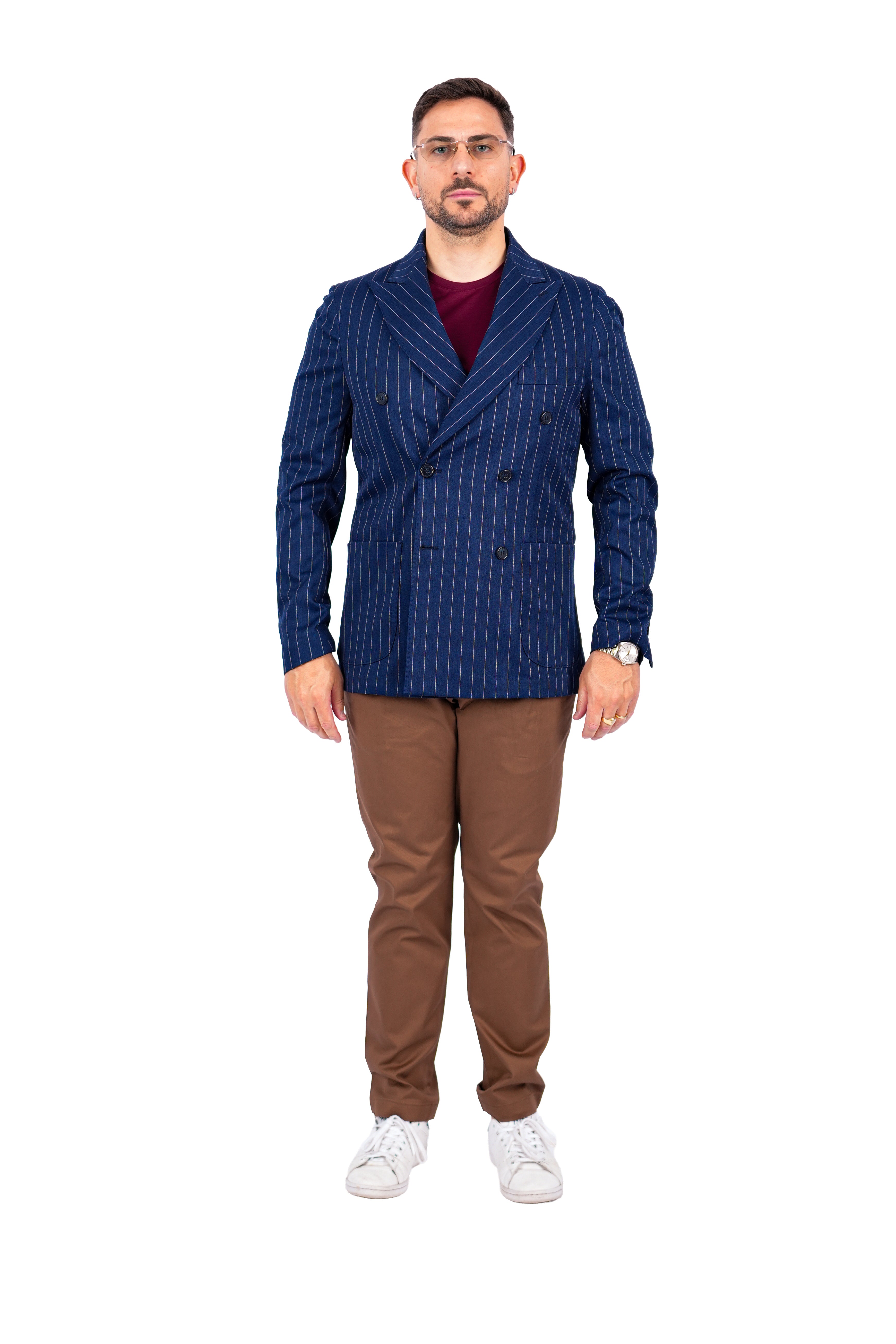 Giacca Opera - Doppio Petto Gessata Blu
