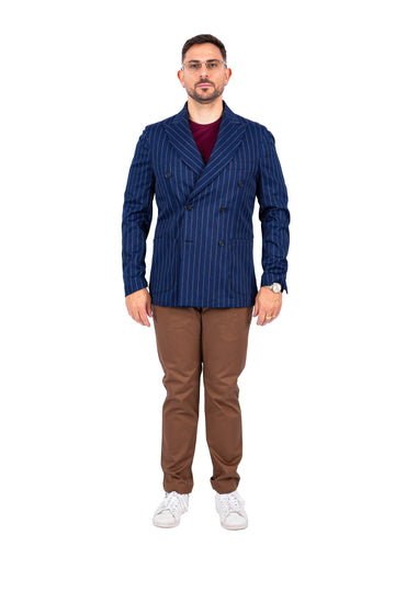 Giacca Opera - Doppio Petto Gessata Blu