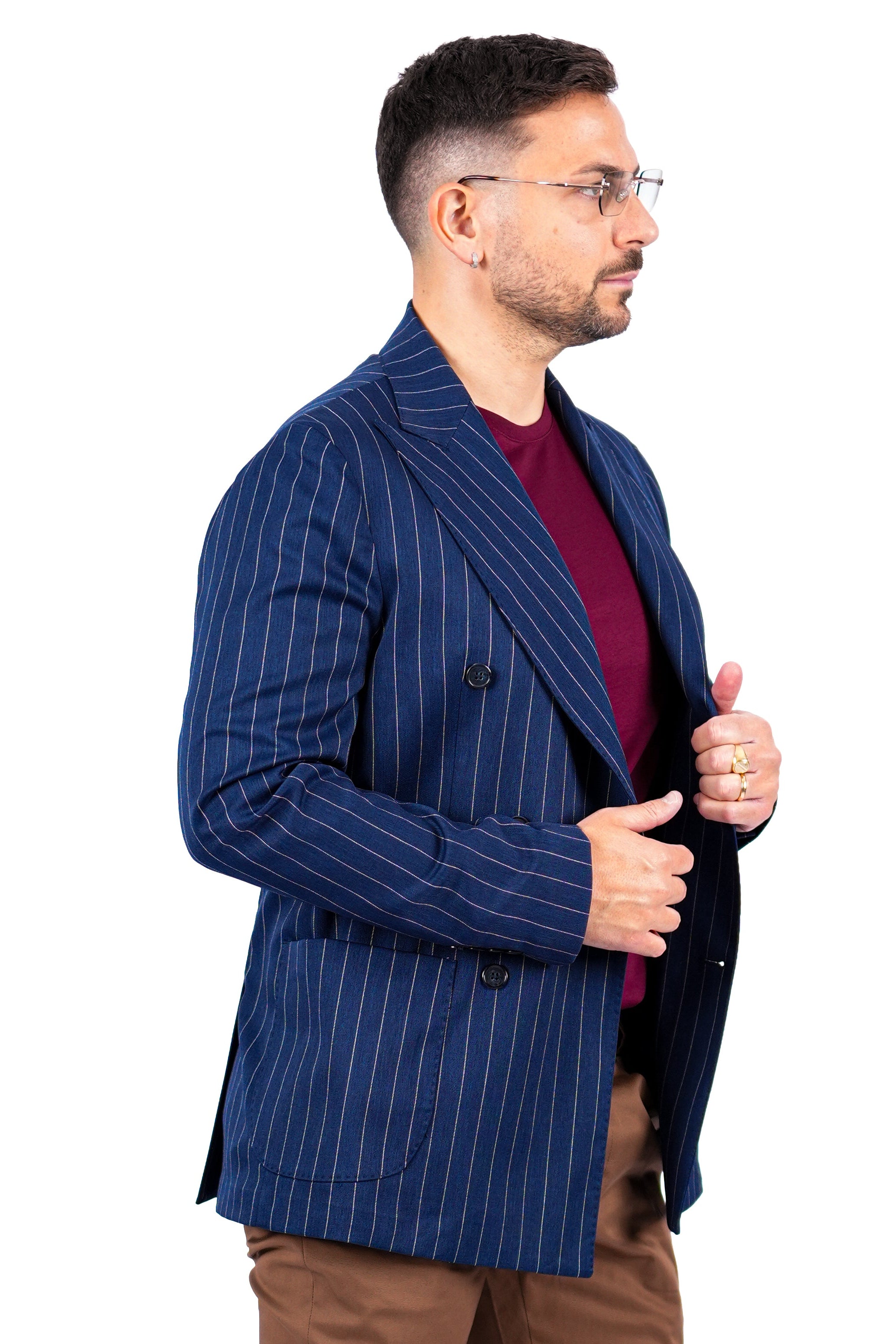 Giacca Opera - Doppio Petto Gessata Blu
