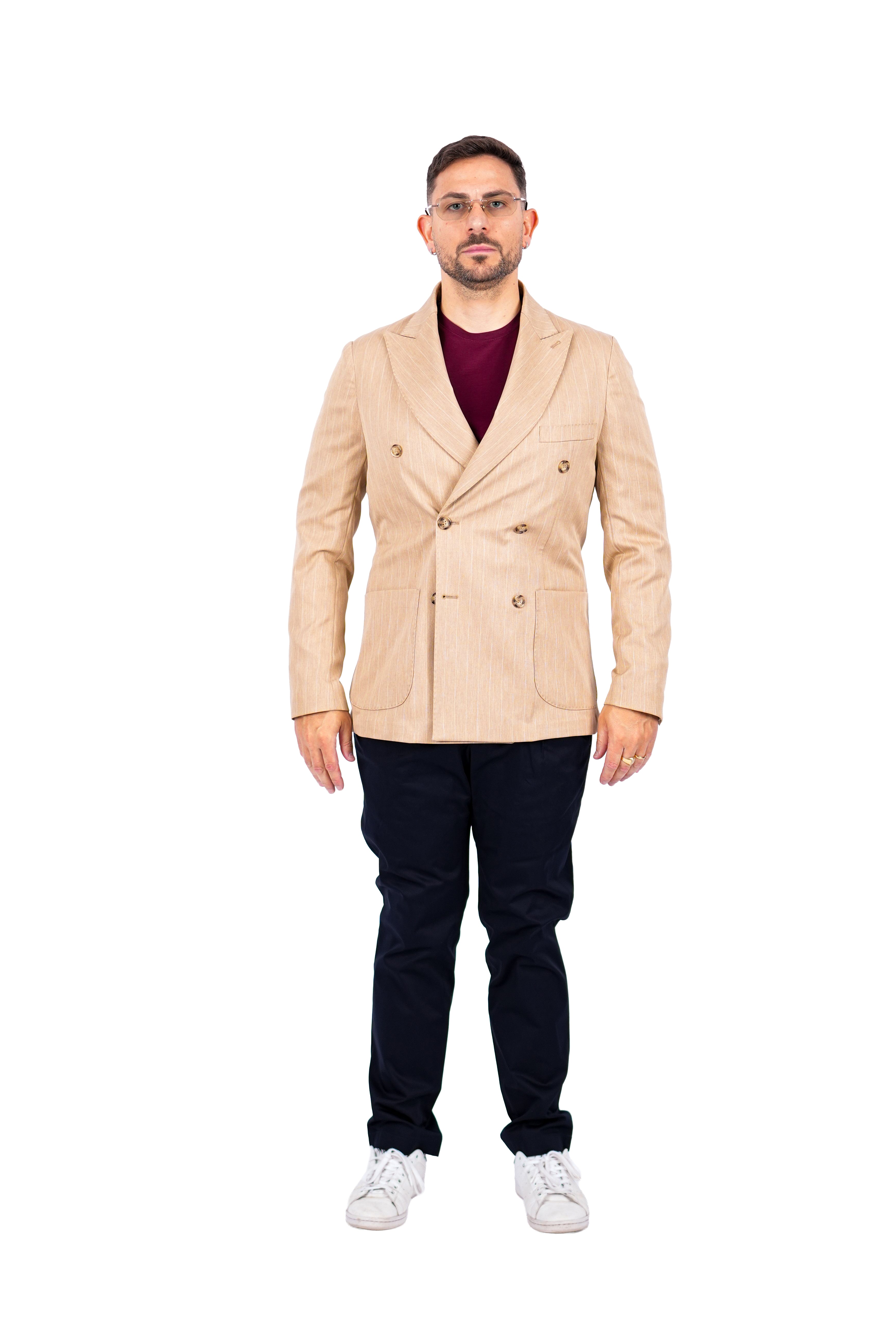 Giacca Opera - Doppio Petto Gessata Beige